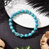Halloween Brass Crystal Rhinestone & Dyed Synthetic Turquoise Skull & Round Beaded Stretch Bracelets for Men Women BJEW-JB12254-03-1