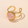 304 Stainless Steel & Rose Quartz Cuff Rings FS-WGDE3F0-17-1