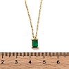 304 Stainless Steel Fern Green Rhinestone Rectangle Pendant Cable Chain Necklaces NJEW-U026-01G-5