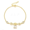 Brass Micro Pave Clear Cubic Zirconia Charm Bracelets for Women BJEW-C083-01B-G-4