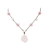 Raw Rough Natural Stone Nuggets Pendant with Handmade Lampwork Flower Adjustable Waxed Polyester Cord Necklaces for Women NJEW-TA00210-02-2