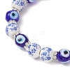 Handmade Flower Printed Porcelain Ceramic & Handmade Lampwork Evil Eye Beads Stretch Bracelets for Women BJEW-JB12105-04-3