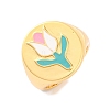 Round with Tulip Brass Enamel Open Cuff Rings RJEW-U009-05A-G-1