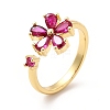 Cerise Cubic Zirconia Flower Open Cuff Ring KK-K270-06G-3