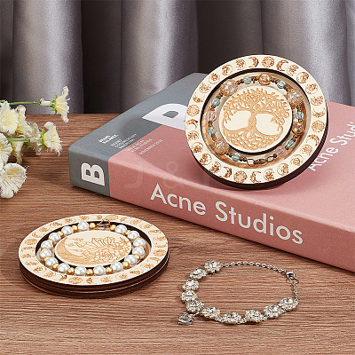 2Pcs 2 Styles Flat Round Wood Bracelet Display Trays BDIS-HY0001-01-1