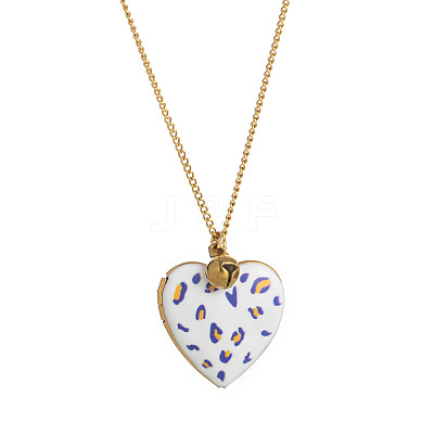 304 Stainless Steel Enamel Printed Mom Heart Locket Pendant Necklaces for Mother's Day Gift WG641EA-02-1