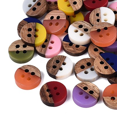 Opaque Resin & Walnut Wood Buttons RESI-N053-36-1