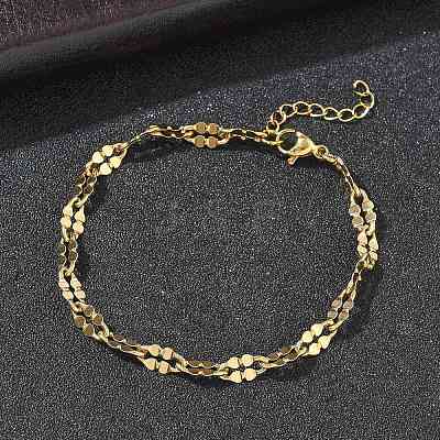 304 Stainless Steel Dapped Chains Bracelets for Women BJEW-D466-08C-G-1