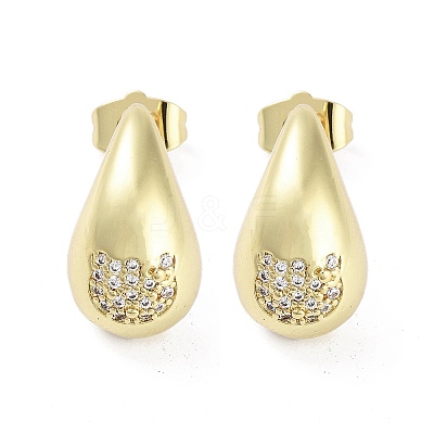Teardrop Rack Plating Brass Cubic Zirconia Stud Earrings for Women EJEW-B047-02G-04-1