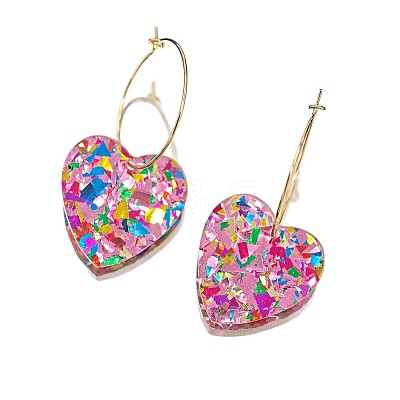 Glitter Heart Acrylic & Titanium Alloy Hoop Earrings for Women FS-WG2AED5-02-1