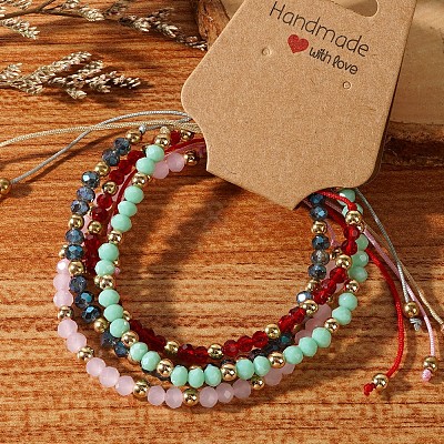 Handmade Summer Vacation Style Synthetic Quartz Braided Beaded Bracelet Sets for Women Girl LE3728-6-1