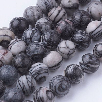 Natural Netstone Round Beads Strands G-G735-90-8mm-1