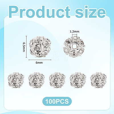 100Pcs Brass Rhinestone Beads KK-UN0005-13S-1