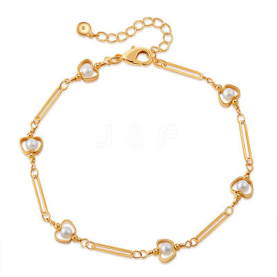 Teachers' Day Apple Brass with Plastic Pearl Bead Link Chain Anklets for Women FS-WG6989F-01-1