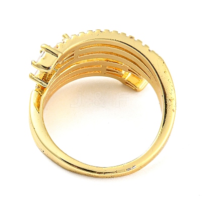 Rack Plating Brass Micro Pave Cubic Zirconia Open Cuff Ring for Women RJEW-F153-03G-1