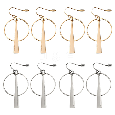 4 Pairs 2 Colors Alloy & Iron Ring Dangle Earrings EJEW-HY0001-31-1