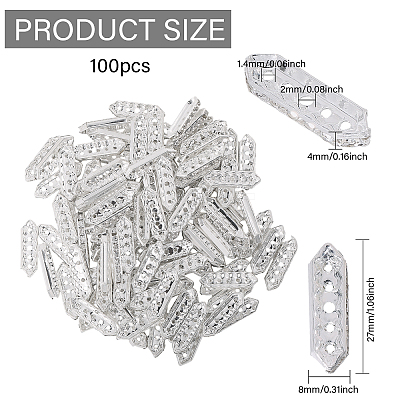 100Pcs Alloy Crystal Rhinestone Spacers Bars FIND-CA0009-71B-1