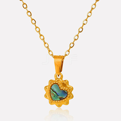Stylish 304 Stainless Steel Pave Natural Paua Shell Heart-shaped Pendant Necklaces OG2679-3-1