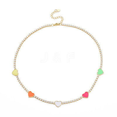 Brass Cubic Zirconia with Enamel Pendant Necklaces NJEW-S418-04-1
