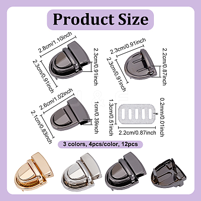 12Pcs 3 Colors Iron Bag Tuck Clasps PURS-NB0001-01-1