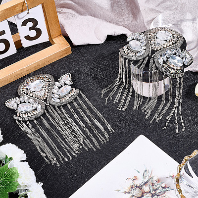 Flower Iron Chain Tassel with Rhinestone Epaulettes AJEW-WH20006-326B-P-1
