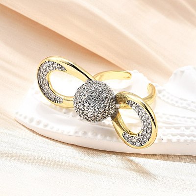 Brass Micro Pave Clear Cubic Zirconia Cuff Rings for Women RJEW-U051-01A-G-1