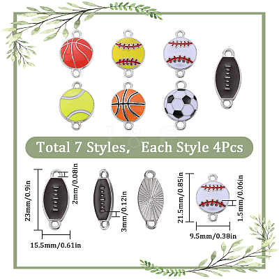 28Pcs 7 Styles Sports Ball Theme Alloy Enamel Connector Charms ENAM-SC0005-17-1