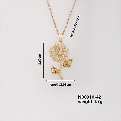 Shiny Sunflower Brass Micro Pave Cubic Zirconia Pendant Necklace for Women SR9149-5-1