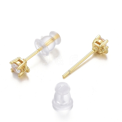 Brass Micro Pave Clear Cubic Zirconia Stud Earring Findings LS-ZIRC-L098-043G-1