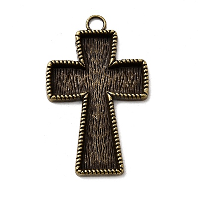 Tibetan Style Pendant Cabochon Enamel Settings TIBEP-4479-AB-LF-1