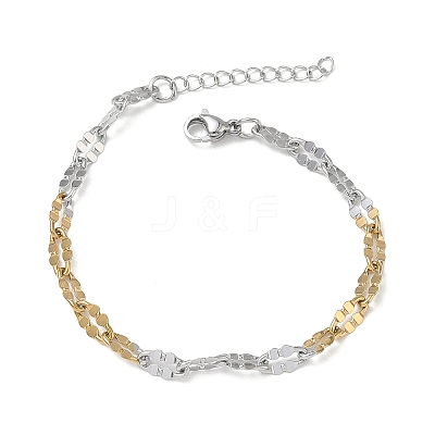 304 Stainless Steel Dapped Chains Bracelets for Women BJEW-D466-08B-GP-1