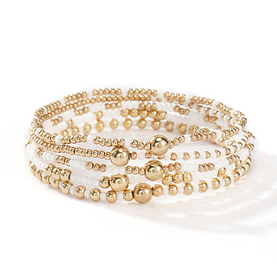 Gold Beaded Friendship Bracelet Set Handmade Stacking Jewelry for Women TB4137-10-1