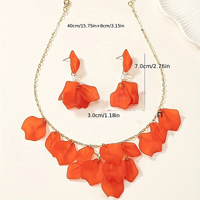 Petal Resin Charm & Alloy Pendant Necklaces & Stud Dangle Earring Sets FS-WG0777B-01-1