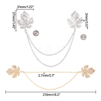 2Pcs 2 Colors Double Maple Leaf Hanging Chain Brooch JEWB-GO0001-03-1