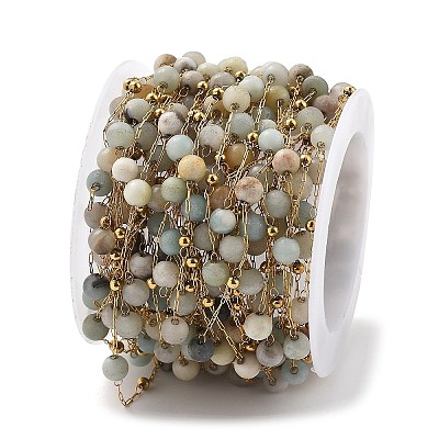 Natural Flower Amazonite & 304 Stainless Steel Beads Link Chains CHS-K021-08A-07-1