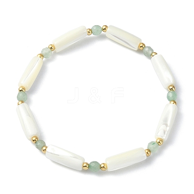 3Pcs 3 Style Natural Mixed Gemstone & White Shell Tube Beaded Stretch Bracelets Set BJEW-TA00430-1