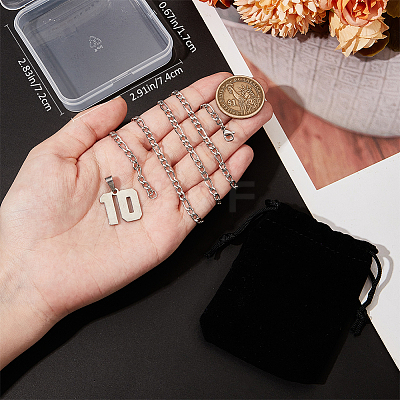 1Pc 304 Stainless Steel Figaro Chain Number Pendant Necklaces NJEW-BBC0001-28C-P-1
