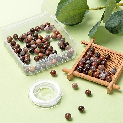 100Pcs 8mm Natural Petrified Wood Round Beads DIY-LS0002-04-1