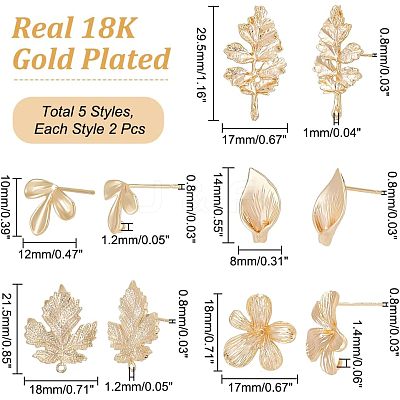 10Pcs 5 Style Brass Stud Earring Findings KK-CA0002-05-1