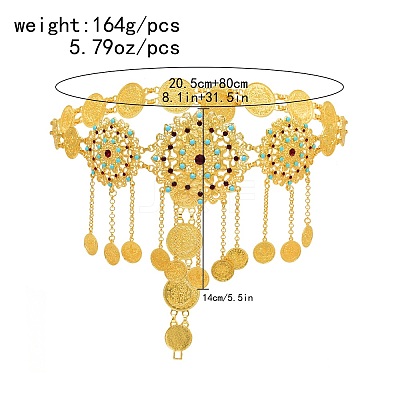 Alloy Colorful Rhinestone Flower Coin Tassel Waist Belly Chains for Women FS-WGD7CCF-01-1