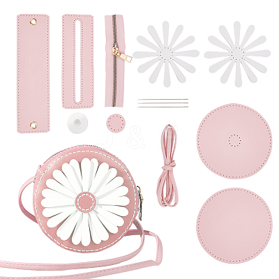 DIY Sew on PU Leather Daisy Flower Pattern Round Multi-Use Crossbody/Shoulder Bag Making Kits DIY-WH0297-56B-1