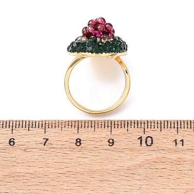 Brass & Polymer Clay Rhinestones & Natural Garnet Cuff Rings RJEW-G365-01G-1