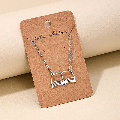 Fashionable Iron Hollow Out Book Pendant Necklaces for Women FS-WG9E5D2-02-1