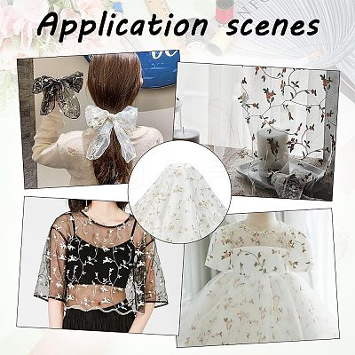 Flower Pattern Polyester Mesh Fabric DIY-WH0453-06B-1