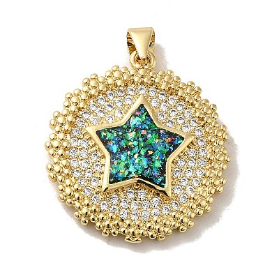 Rack Plating Brass Micro Pave Cubic Zirconia Pendants KK-D088-03G-1