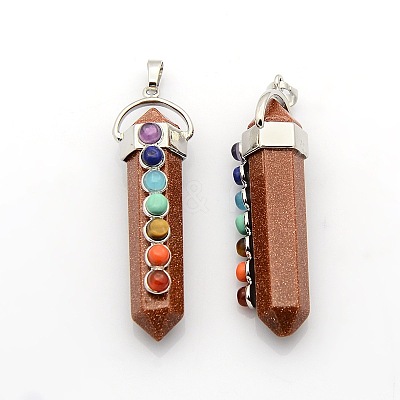 Yoga Chakra Jewelry Platinum Plated Brass Gemstone Double Terminated Pointed Big Pendants G-P053-19-1