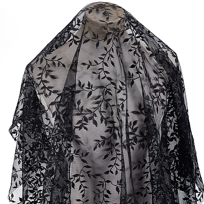 Polyester Leaf Lace Embroidery Fabrics DIY-WH20081-073A-1