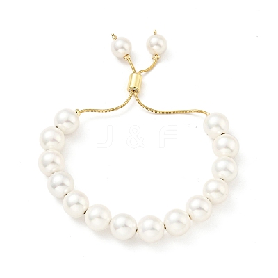 Shell Pearl Beaded Slider Bracelet with Brass Snake Chain BJEW-B066-01B-03-1