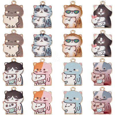 32Pcs 8 Styles Alloy Enamel Pendants ENAM-SC0005-46-1