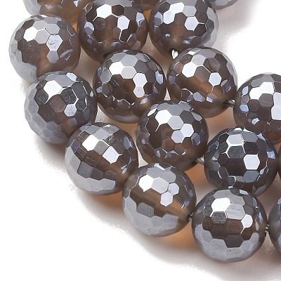 Electroplated Natural Agate Beads Strands G-B191-A07-10mm-05-1